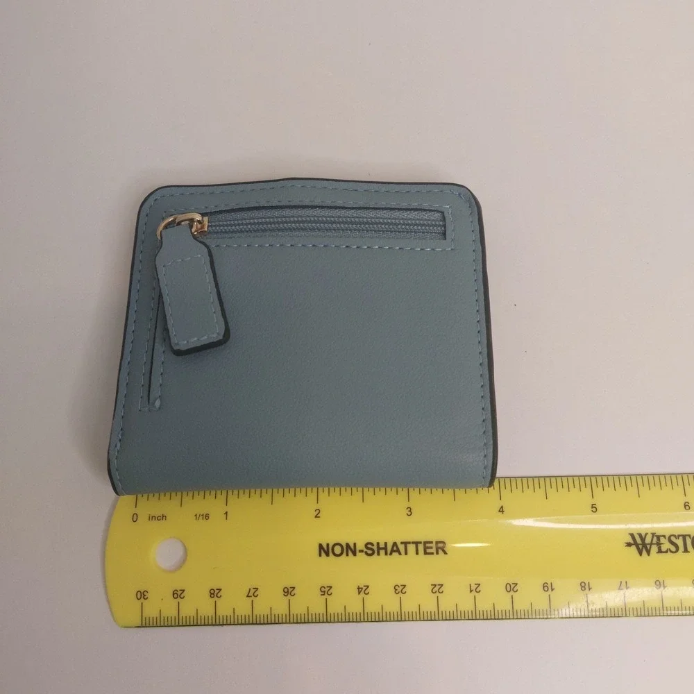 Toughergun Womens RFID Blocking Compact Wallet Blue Faux Leather Zip